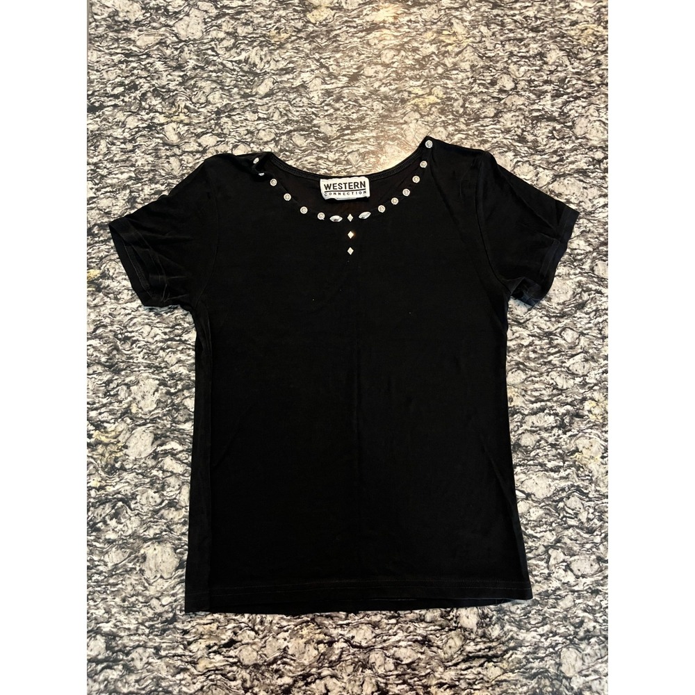 Vintage Western Connection T Shirt Womens Medium Black Rhinestone Casual Wear
